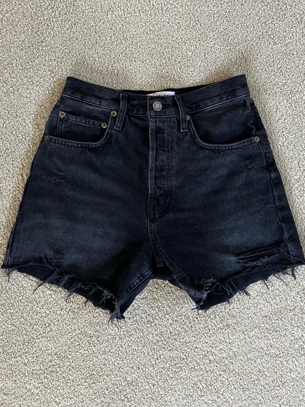 AGOLDE Riley Short Black | 26 |Distressed High-Rise Denim Shorts